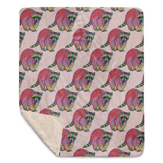 Pink Raccoon Blanket, Whimsical Sherpa Fleece