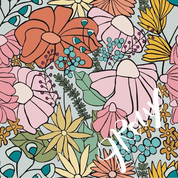 Whimsical Floral Duvet Cover – Hand-Drawn Botanical Pattern, Bright Boho Bedding