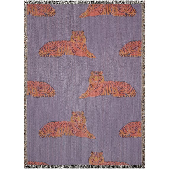 Woven Tiger Blanket: Purple & Orange Cotton Throw