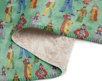 Vintage Clown Sherpa Blanket | Retro Circus Throw | Cozy Carnival Blanket | Whimsical Home Decor