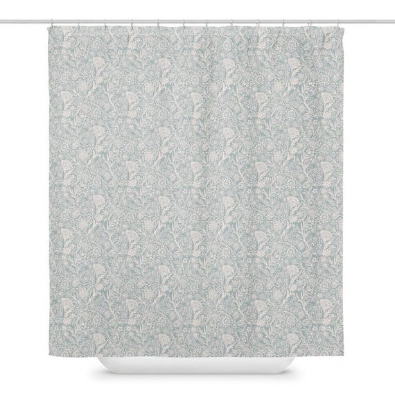 Pastel Aqua Floral Shower Curtain – Light Blue Botanical Design for Spa Bathrooms