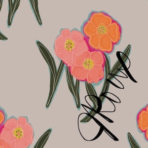 Block Print Flower Duvet Covers / Warm Floral Bedding / Orange Pink Blush and Griege