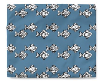 Blue Grey Fish Duvet Cover - King Size