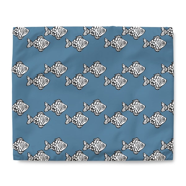 Blue Grey Fish Duvet Cover - King Size