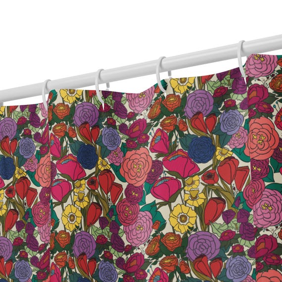 Bohemian Floral Shower Curtain – Vibrant Botanical Print Bathroom Decor