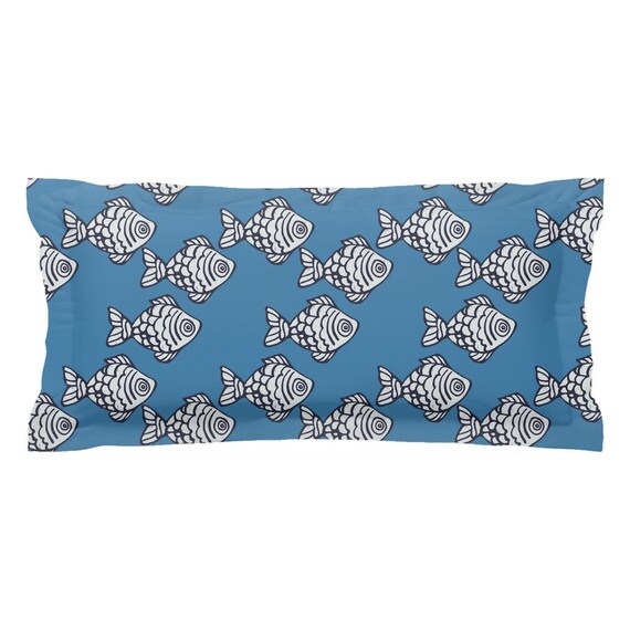 Blue Fish Pillow Shams, Nautical Ocean Bedding, Fish Design Pillowcases