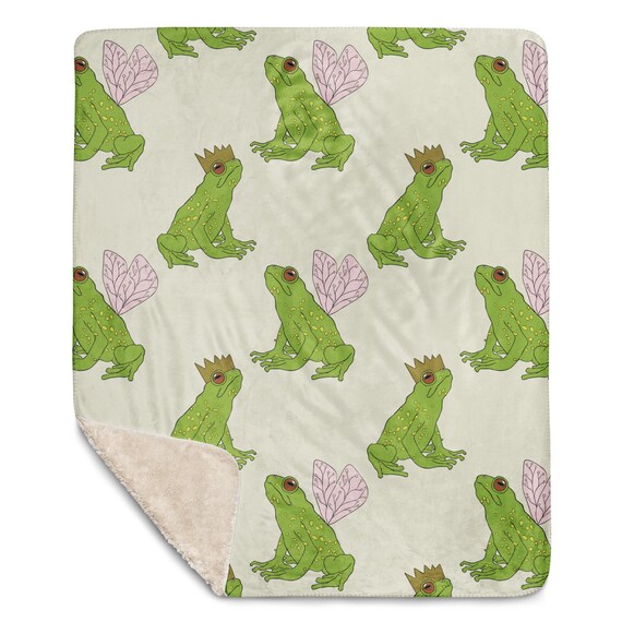 Frog Prince Sherpa Baby Blanket, Hand-Drawn Whimsical Art