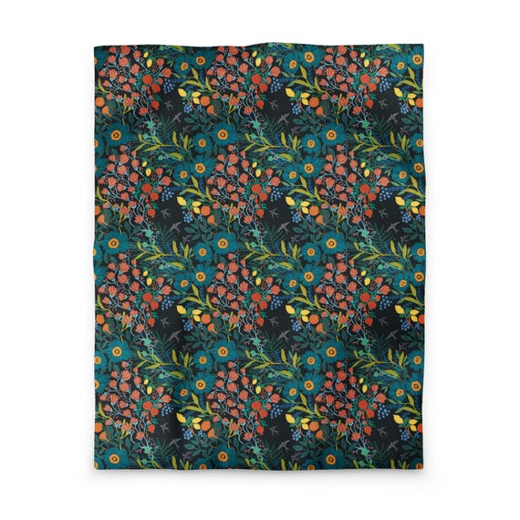 Floral Duvet Cover, Whimsical Botanical Bedding, Hand Drawn Flower Comforter Cover, Cottagecore Decor