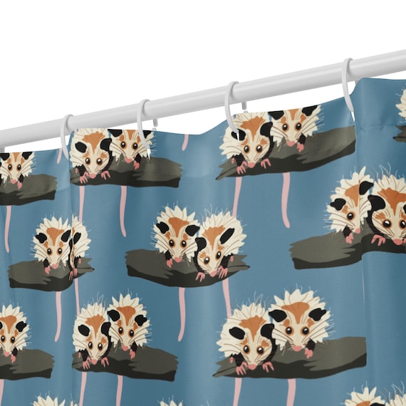 Opossum Shower Curtain, Cute Woodland Animal Bathroom Decor, Quirky Nature Bath, Cottagecore Home