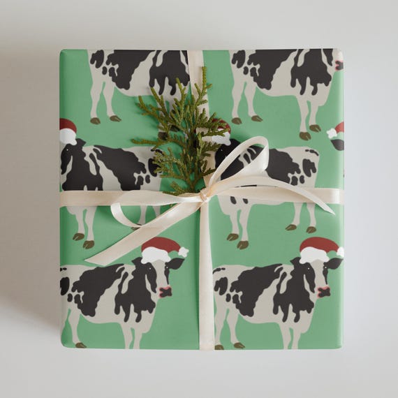 Christmas Cow Wrapping Paper Sheets / Fun Santa  Hats on Cows Gift Wrap