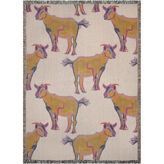 Goat Woven Blanket: Unique Cotton Throw