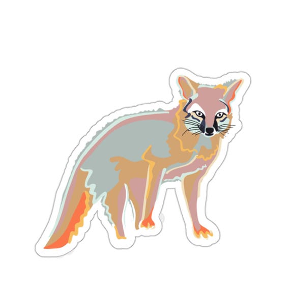 Colorful Grey Fox Sticker: Jrouxart Animal Decal