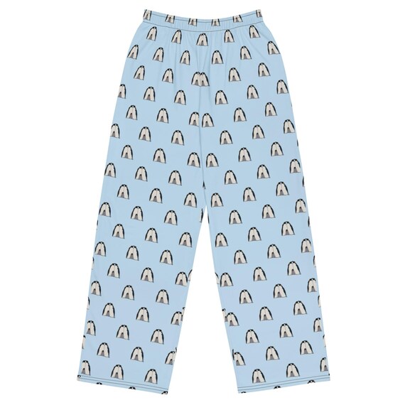 Men’s Penguin Pajama Pants / Light Blue Winter Lounge Pants / Matching Christmas Pajamas
