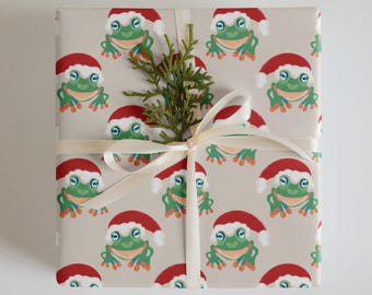 Christmas Frogs Wrapping Paper Roll, Festive Holiday Present Decor, Gift Packaging Supplies