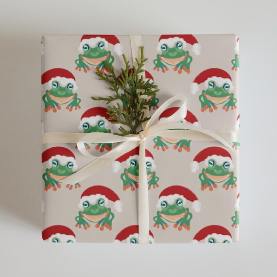 Christmas Frogs Wrapping Paper Roll, Festive Holiday Present Decor, Gift Packaging Supplies