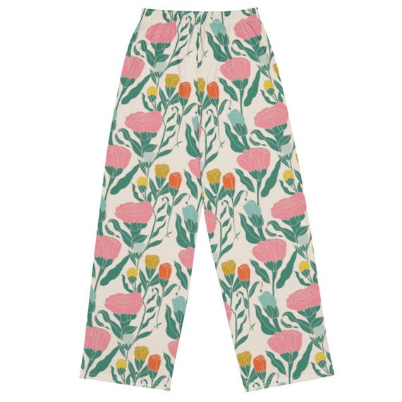 Tulip flower print unisex wide-leg pants