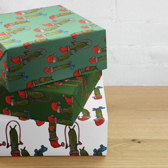 Christmas Pickles Wrapping Paper / 3 Gift Wrap Sheets / Handrawn Pickles