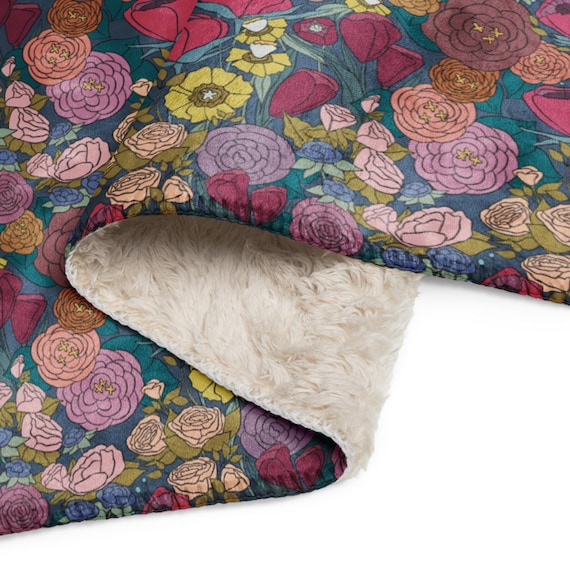 Bright Floral Blanket / Soft Sherpa blanket