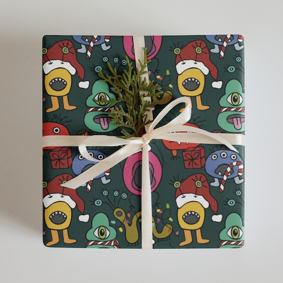 Silly Christmas Monsters Wrapping Paper / Fun Xmas Gift Wrap
