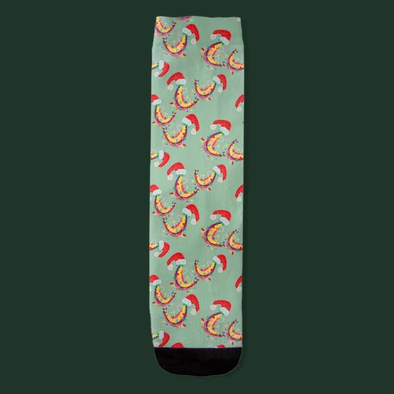 Christmas Bananas Print Socks //Xmas Banana Crew Sock