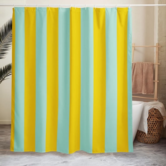 Aqua and Yellow Stripes Shower curtain