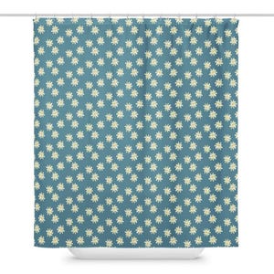 Boho Floral Shower Curtain / Yellow On Aqua Flowers