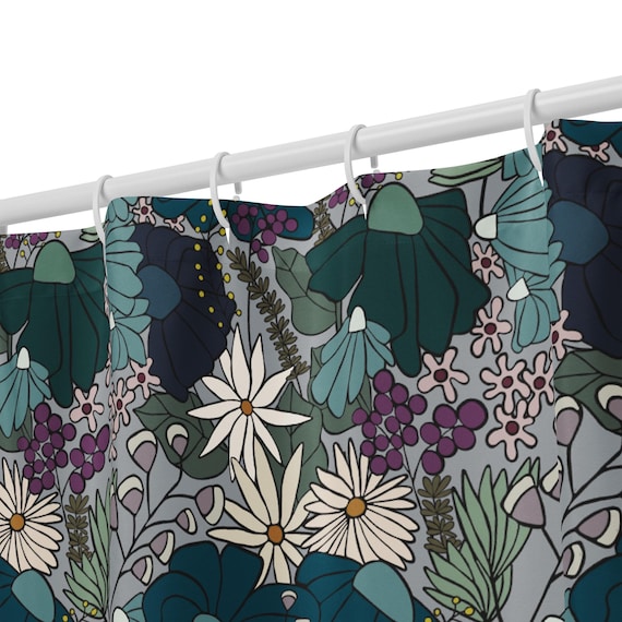 Hand-Drawn Botanical Floral Shower Curtain – Vintage Garden Bathroom Decor