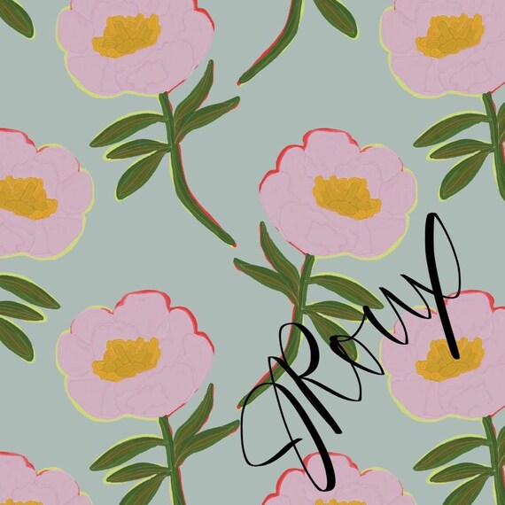 Pink Flower Duvet Cover /Pretty Floral Bedding In Sea Foam Green