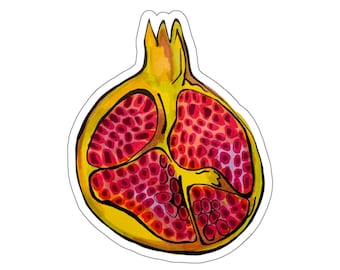 Pomegranate Sticker // Pink and Yellow Pomegranate Painting