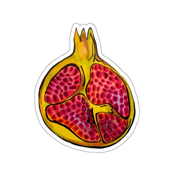Pomegranate Sticker // Pink and Yellow Pomegranate Painting