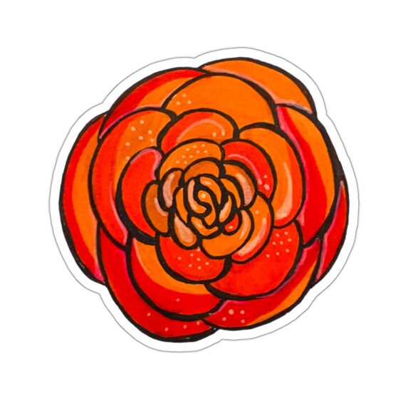 Funky Orange Rose Sticker: Handmade Vinyl Decal