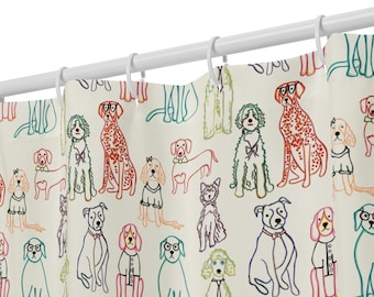Tenda da doccia con disegni di cani colorati – Decorazione per il bagno con cuccioli disegnati a mano