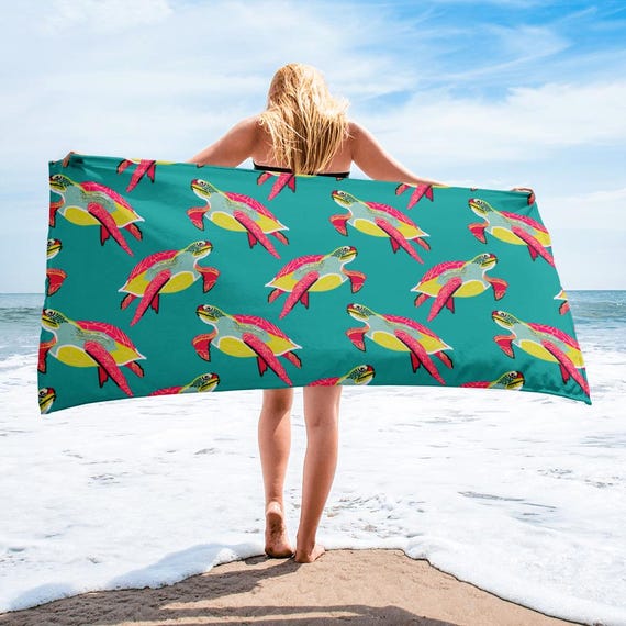 Aqua Sea Turtle Beach Towel / Bright Neon Colors