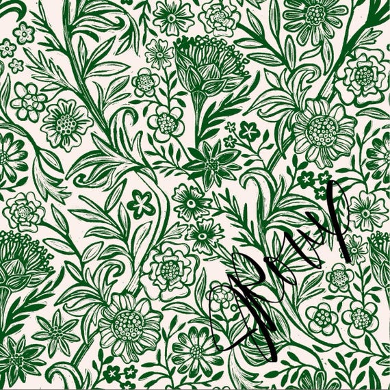 Floral Duvet cover / Green and Ivory Flower Drawings