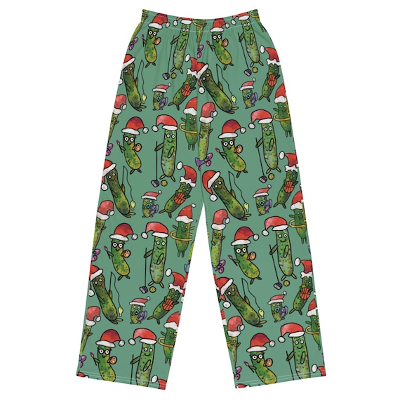 Men’s Christmas Pickle Pajama Pants: Unisex Festive Lounge Pants