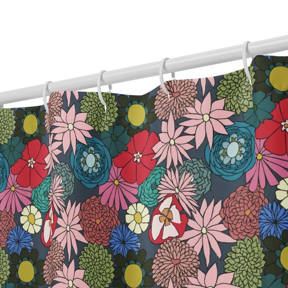Bold Floral Shower Curtain, Colorful Maximalist Bathroom Decor, Bright Flower Bath, Eclectic Boho Home