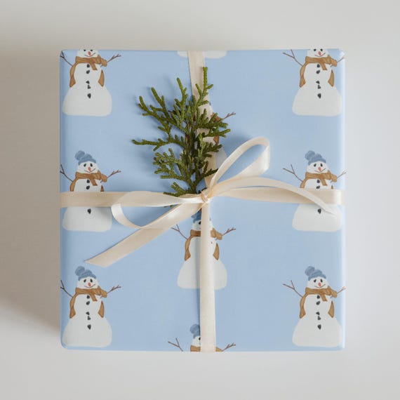 Snowman Christmas Wrapping Paper Sheets: Winter Blue Gift Wrap (Set of 3)