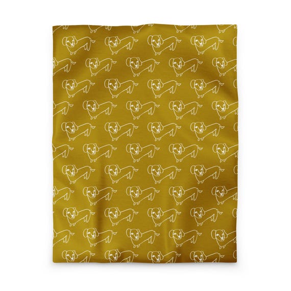 Dachshund Duvet Cover, Mustard Yellow Dog Bedding, Jackie Roux Art Bedroom Decor