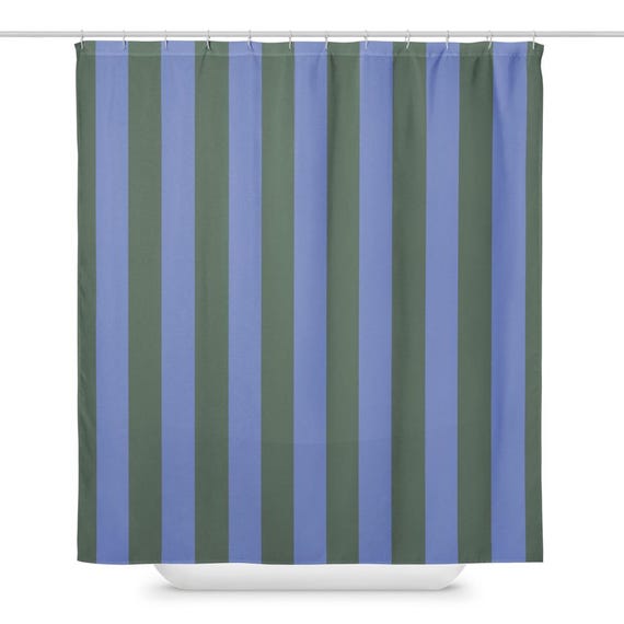Striped Shower Curtain, Blue Green Bathroom Decor, Bold Stripe Bath, Modern Graphic Home