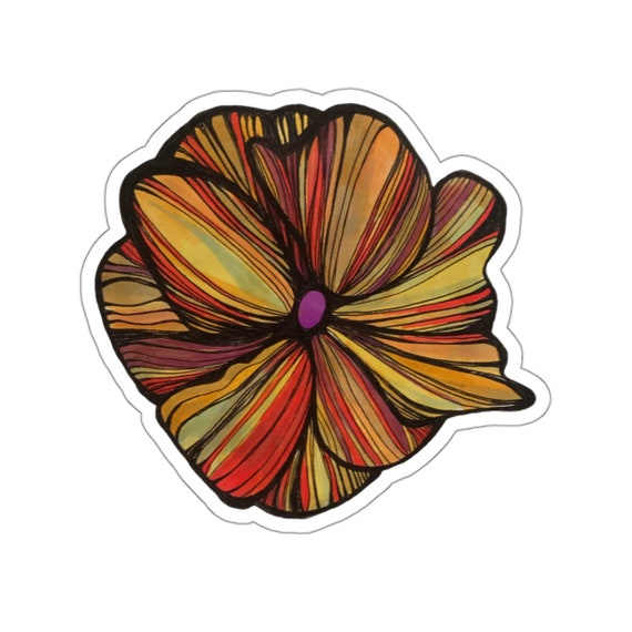Striped Flower Sticker: Autumn Colors, Vinyl Decal