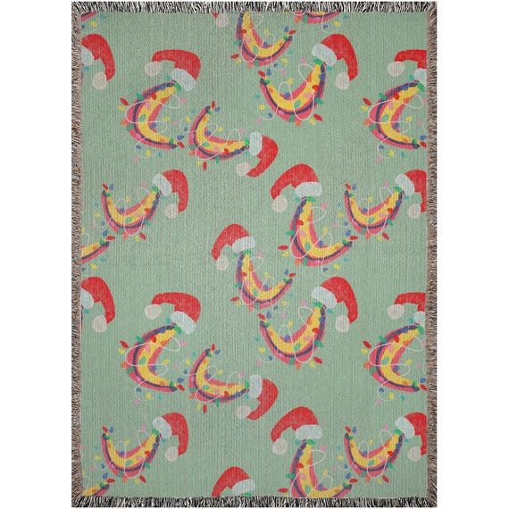 Christmas Banana Blanket, Funny Holiday Throw Blanket, Quirky Christmas Gift, Festive Cozy Decor
