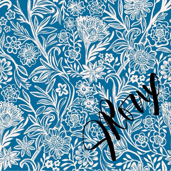 Cobalt Blue Duvet Cover – White Outline Floral Design, Modern Botanical Bedding Set