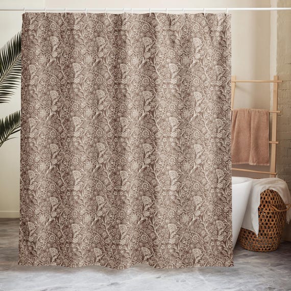 Vintage Botanical Shower Curtain, Neutral Bathroom Decor, Antique Floral Bath, Cottagecore Home Style we