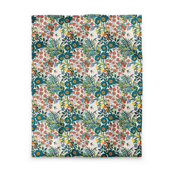 Floral Birds Duvet Cover: Hand-Drawn Whimsical Bedding