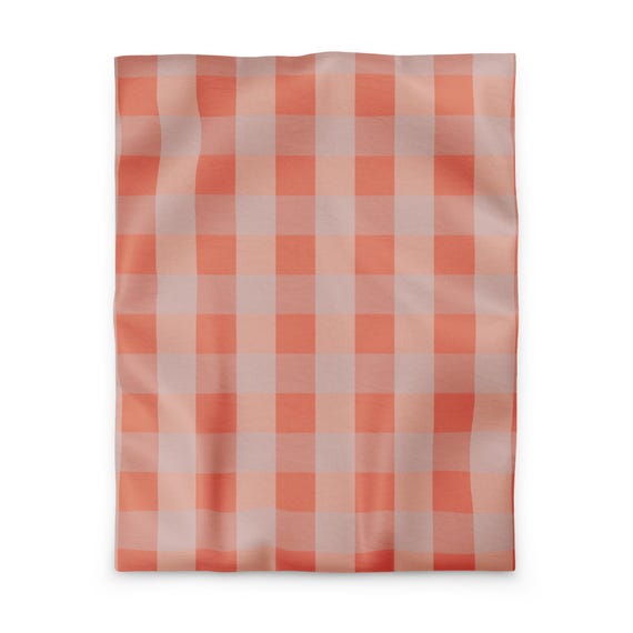 Plaid Duvet Cover, Peach Coral Bedding, Warm Check Comforter Cover, Cozy Bedroom Decor