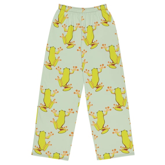 Frog Lounge Pants – Mint Green, Hand-Drawn Whimsical Print