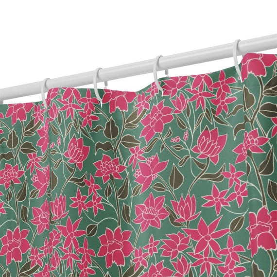 Pink Floral Polyester Shower Curtain