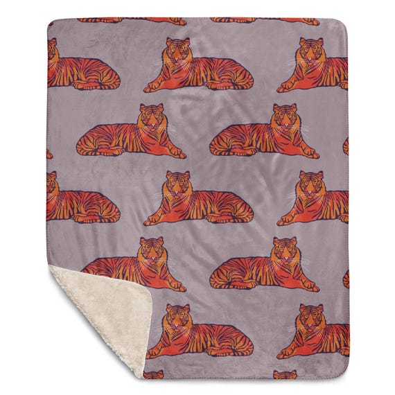 Tiger Blanket / Orange and Purple Sherpa blanket