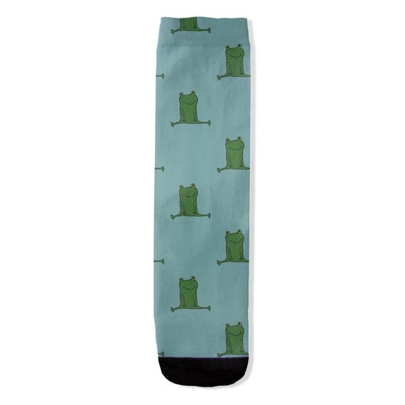 Green Frog Print Socks | Hand-Drawn Whimsical Art