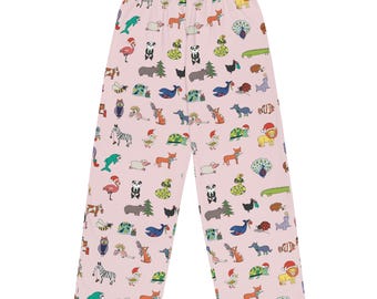 Christmas Animal Pajama Pants | Cute Holiday Animal Print Lounge Pants | Unisex Wide Leg Christmas Pajamas | Matching Family Sleepwear